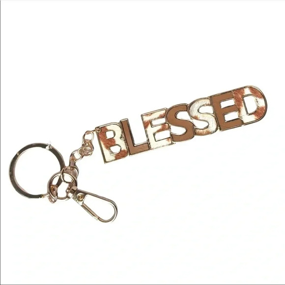 Cow Print BLESSED Keychain | Genuine Leather Faith Gift Accessory - Picture 3 of 5